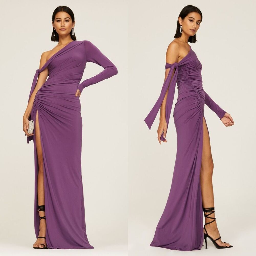 NWT HALSTON Kamilah Jersey One-Shoulder Ruched Gown Size 2 $475